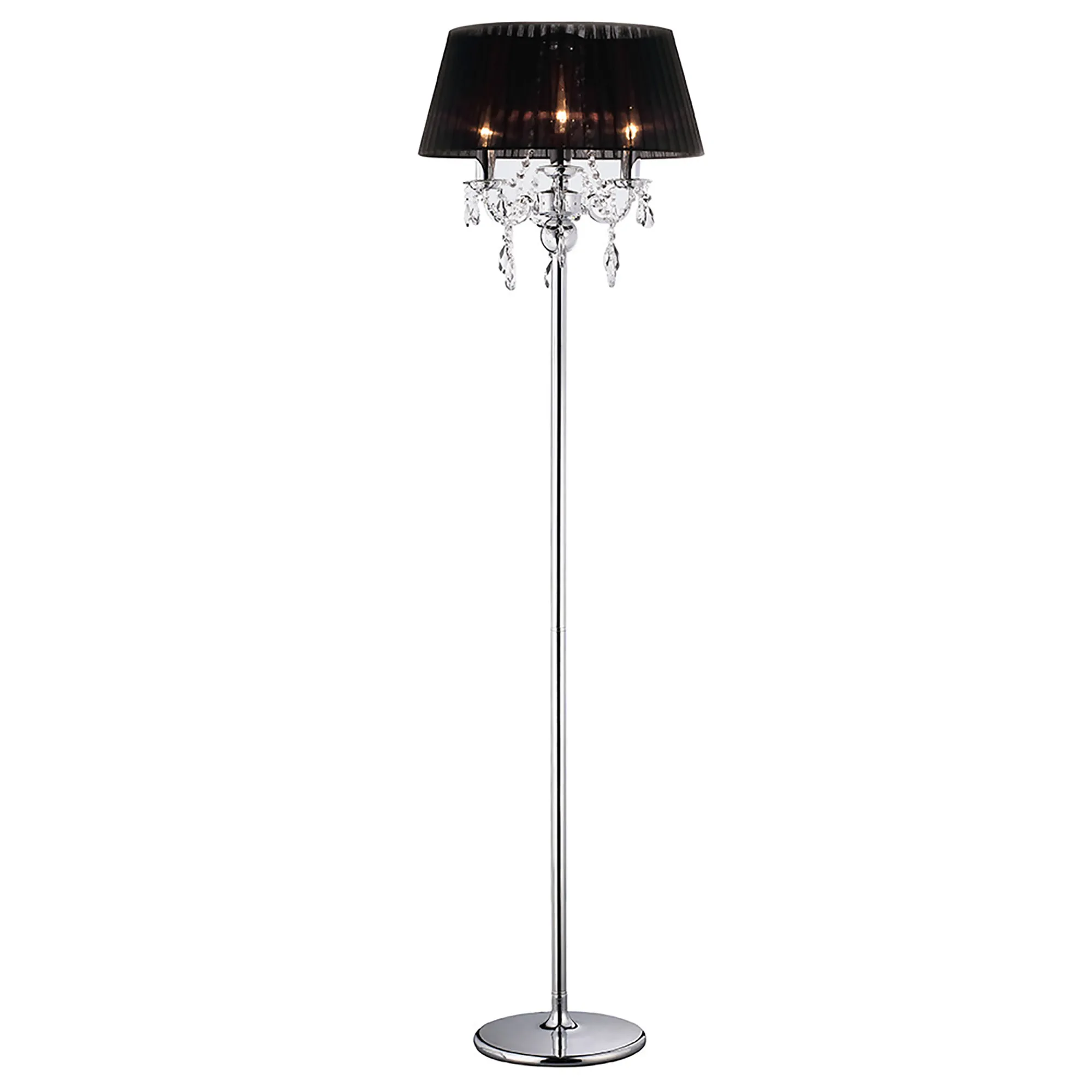 Olivia Polished Chrome-Black Crystal Floor Lamps Diyas Shaded Floor Lamps